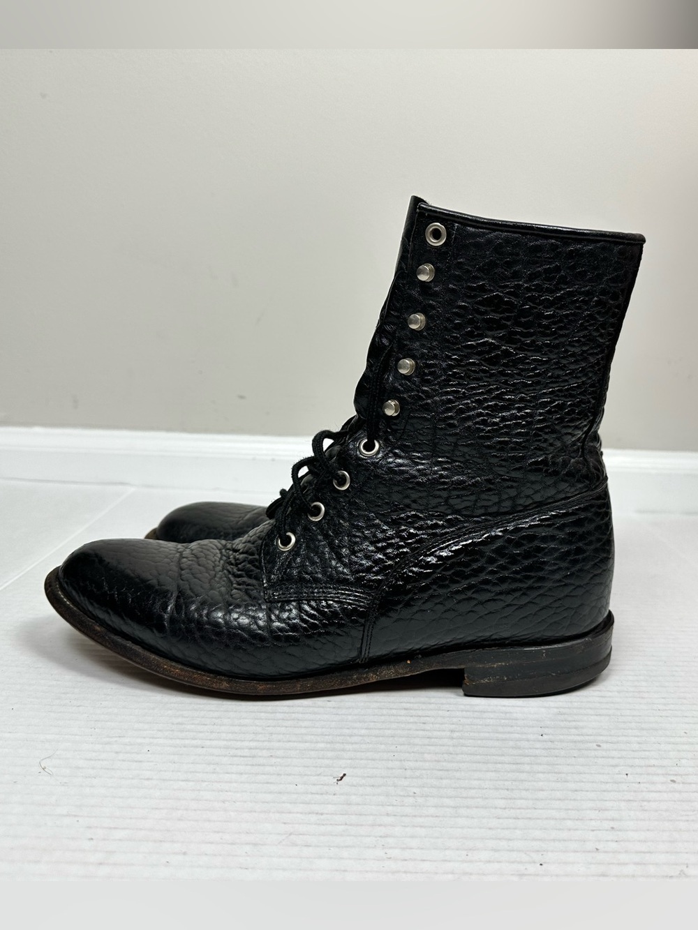 Justin 522 Black Leather Lace Up Western Boots Men’s Size 9.5 EE - Picture 4 of 13